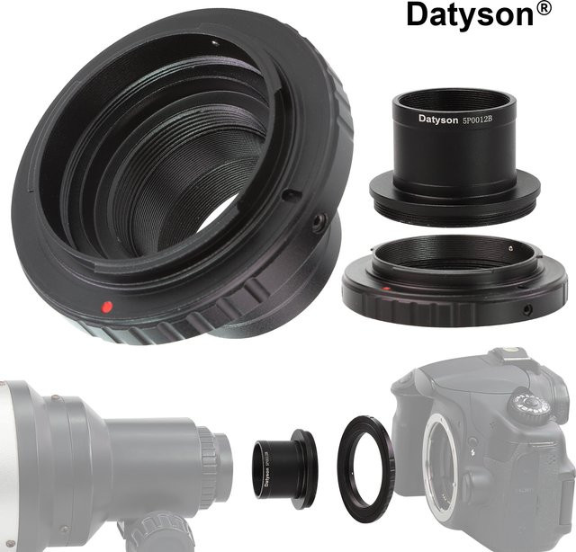 Datyson T2-Kamera-Adapter-Set für Astrofotografie mit 1,25-Zoll-Teleskop-Anschluss, 31,7 mm Fokussierer und M42 x 0,75 mm Gewinde, Schwarz - Bild 1