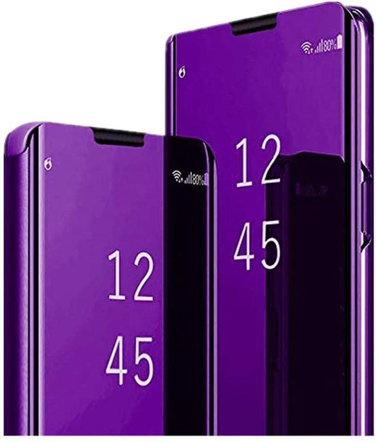 Smart Protect Leder Flip Handyhülle mit Spiegel und Ständer für Samsung Galaxy S25 S26 S24 S23 S21 S20 Ultra Plus FE in Transparent Purple - Bild 1
