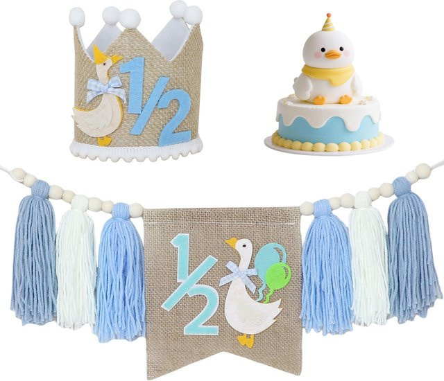 Blue Goose Geburtstagsstuhlbanner für den halben Geburtstag in Blau als Party-Dekoration und Foto-Requisit für Babys - Bild 1