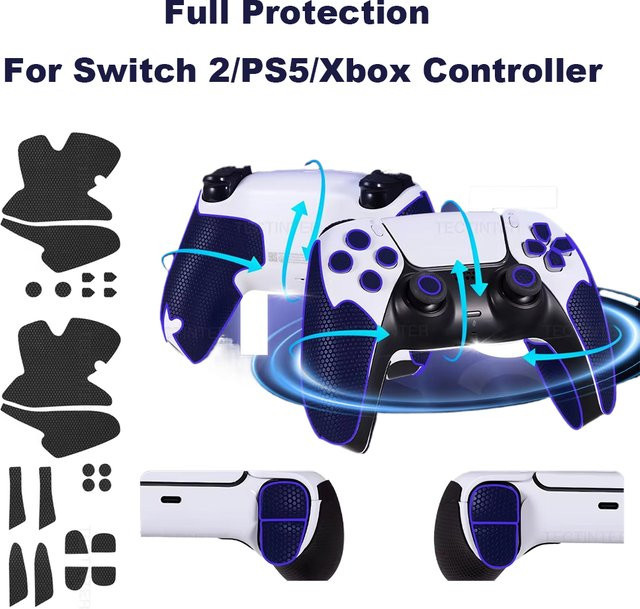 TECTINTER Schutzaufkleber für Nintendo Switch 2, PS5 und Xbox Controller in Schwarz, rutschfeste und staubdichte Griffhaut für dein Gamepad-Zubehör - Bild 1