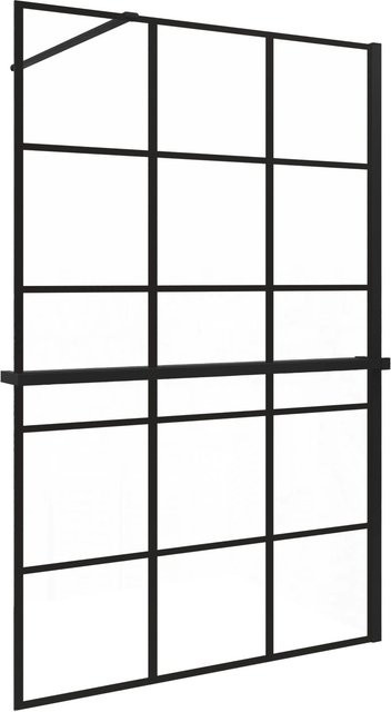 AICA Walk In Duschwand aus Glas mit Gitter-Dekor und Duschregal, Schwarz, B: 80 cm, H: 200 cm, Glasstärke: 8 mm - Bild 1