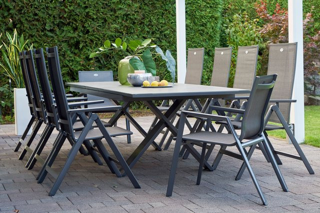 Hartman Garten-Essgruppe Xanadu Aruba in Xerix/Anthrazit aus Aluminium und Glaskeramik mit 2 Stapelsesseln, 8 Klappstühlen und ausziehbarer Tischplatte B/T/H: 220-280 x 100 cm - Bild 1