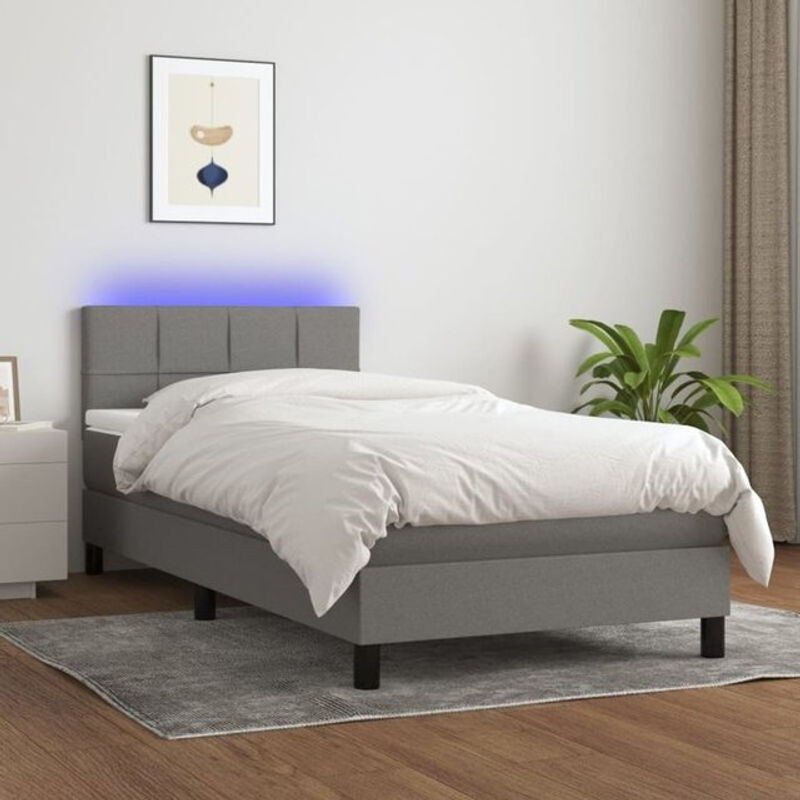 vidaxl Boxspringbett mit Matratze und LED in Grau aus Stoff, B/T/H: 90 x 200 x 78 cm - Bild 1