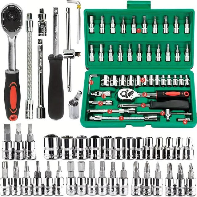 MARKET-1 46-teiliges Steckschlüssel-Set 1/4 Zoll in Silber mit metrischen Sechskant-Bits aus Metall - Bild 1