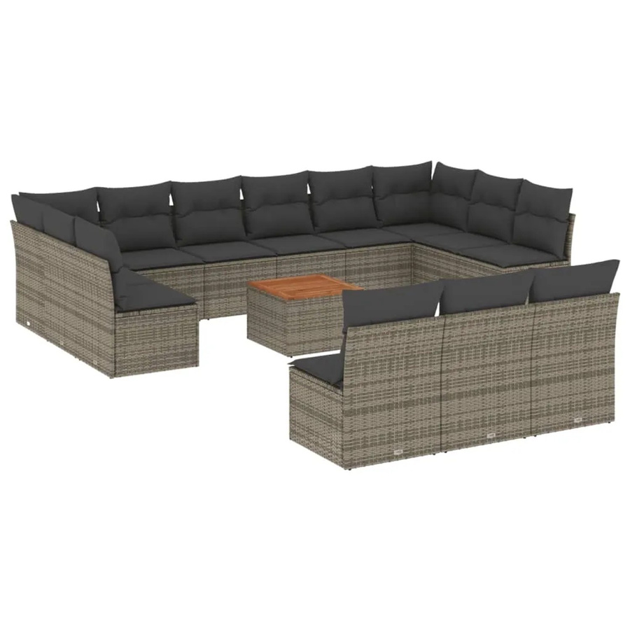 vidaXL 14-tlg. Garten-Sofagarnitur aus Polyrattan in Grau mit Kissen und Tisch - Bild 2