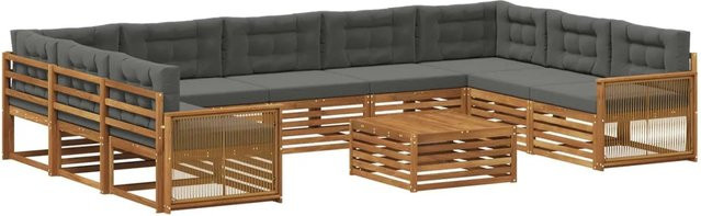 vidaXL Outdoor-Sofagarnitur in L-Form aus Akazienholz mit 10 Kissen in Anthrazit und Natur - Bild 1