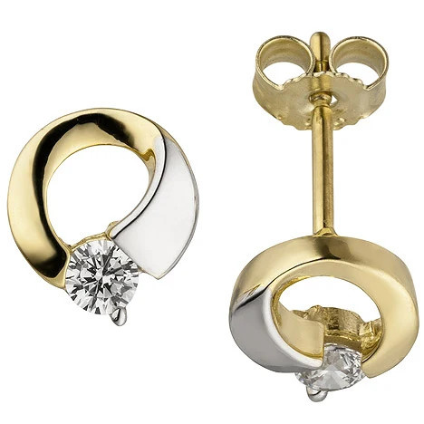 Colfem Ohrstecker 333 Gelbgold, bicolor, 2 Zirkonia, Unisex - Bild 1