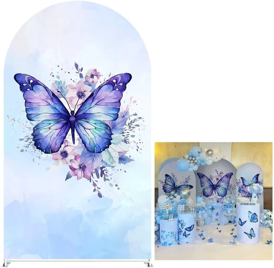 VIKAMA Hintergrundabdeckung mit Schmetterling und Aquarell-Blumen für Geburtstag, Hochzeit oder Party, B/H: 120 x 50 cm - Bild 2