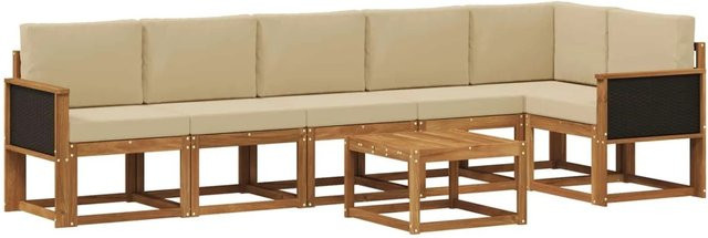 vidaXL Outdoor-Sofagarnitur in L-Form aus Akazienholz mit 7 Kissen in Natur und Beige - Bild 1
