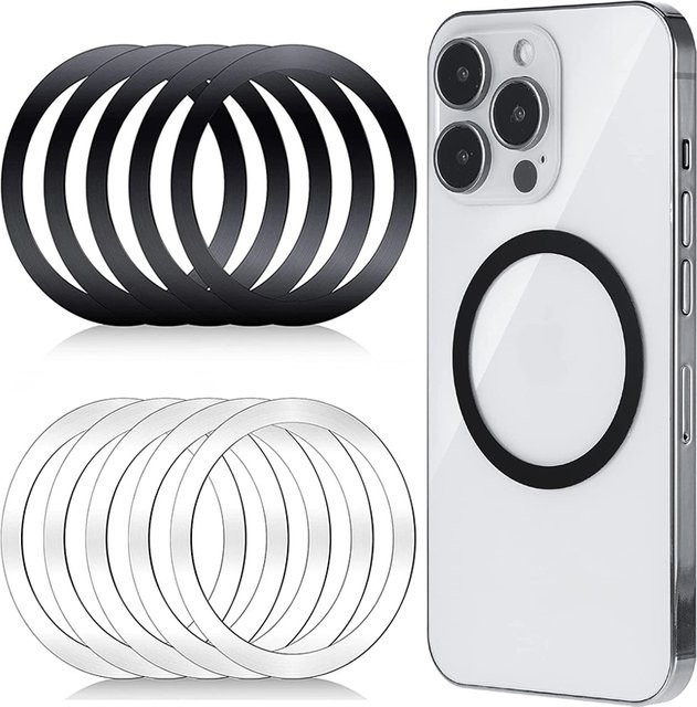 5er Set Magnetische Ringe für MagSafe und iPhone XR, Universelle Metall-Aufkleber für kabelloses Laden und magnetische Autohalterungen, Farbe: Silber - Bild 1