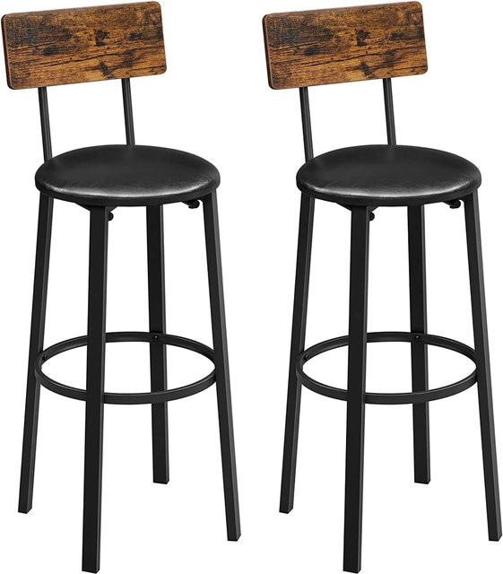 Vasagle Barhocker 2er Set im industriellen Design mit PU-Bezug und Stahlgestell, Braun-Schwarz - Bild 1