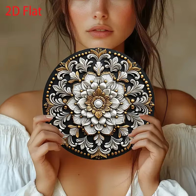 Potdemiel Vintage-Mandala-Wanddekoration aus Metall mit floralem Blumenmuster in Schwarz und Gold, B/H: 20,3 x 20,3 cm - Bild 2