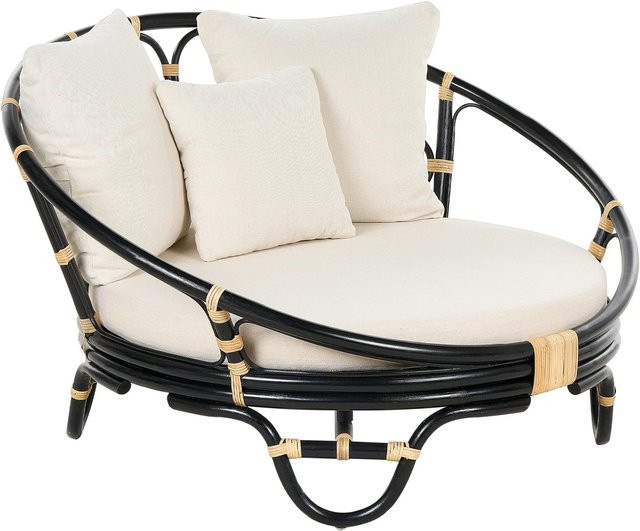 Beliani Sonneninsel aus Polyrattan in Schwarz und Beige mit UV-beständigem Outdoor-Stoff, B/T/H: 110 x 112 x 71 cm - Bild 1