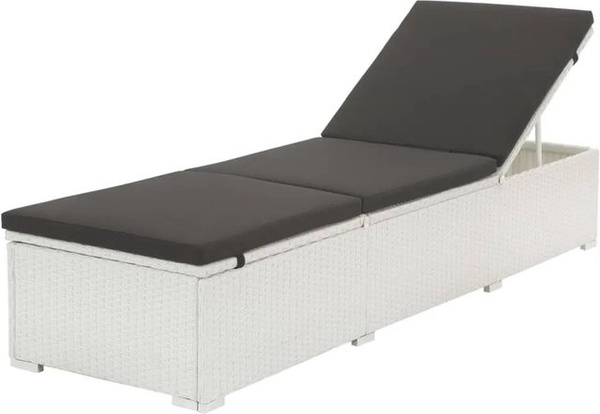 vidaXL Sonnenliege mit Auflage aus weißem Poly Rattan und pulverbeschichtetem Stahlgestell