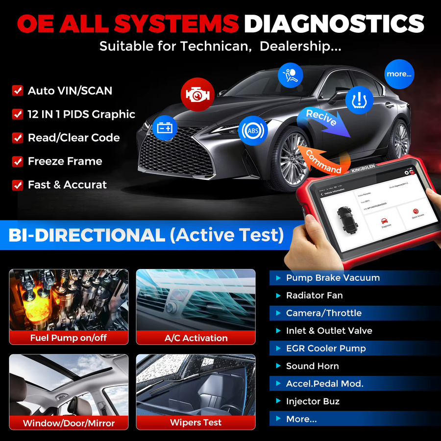 KINGBOLEN K8 Pro 2026 Bidirektionales Bluetooth OBD2 Diagnose-Scan-Tool mit 8 Zoll Display, alle Systeme, 34 Reset-Funktionen und FCA CANFD Unterstützung - Bild 3
