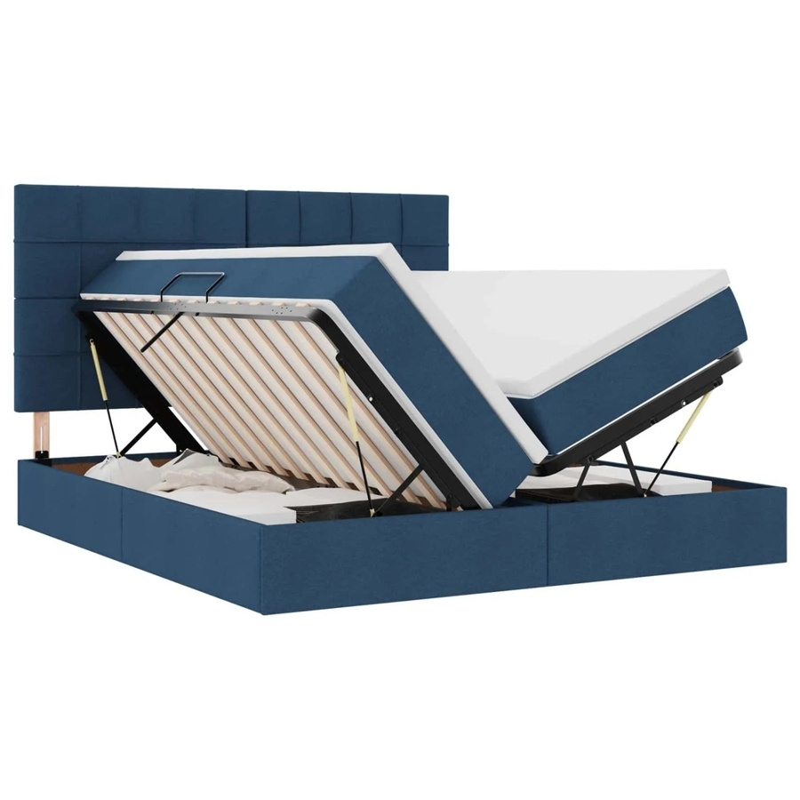 vidaXL Bett mit Kopfteil und LED-Lichtleisten in Blau, Stoff und Metall, B/T: 180 x 200 cm - Bild 2