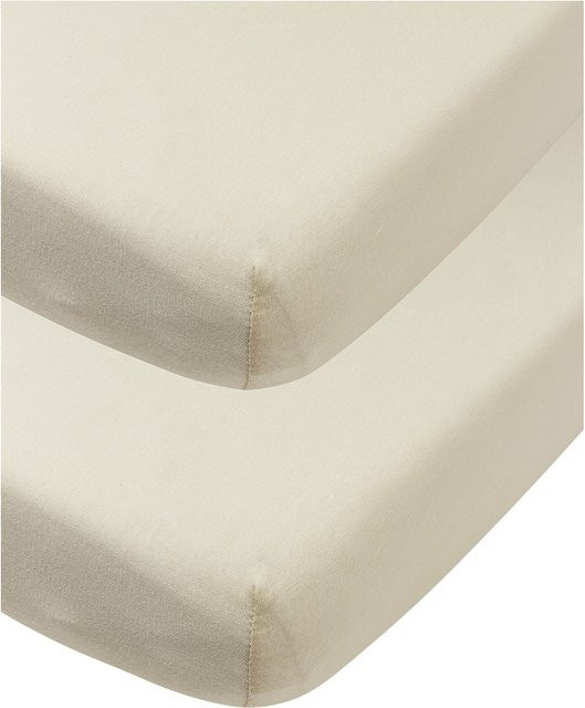 Meyco Baby 2er-Pack Jersey-Spannbetttücher aus Baumwolle in Weiß und Beige, B/T: 70 x 140 cm und 70 x 150 cm - Bild 1