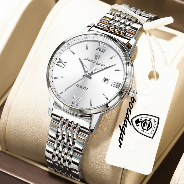 POEDAGAR Armbanduhr Edelstahl, Quarz, Silber, Damen, Datum - Bild 1