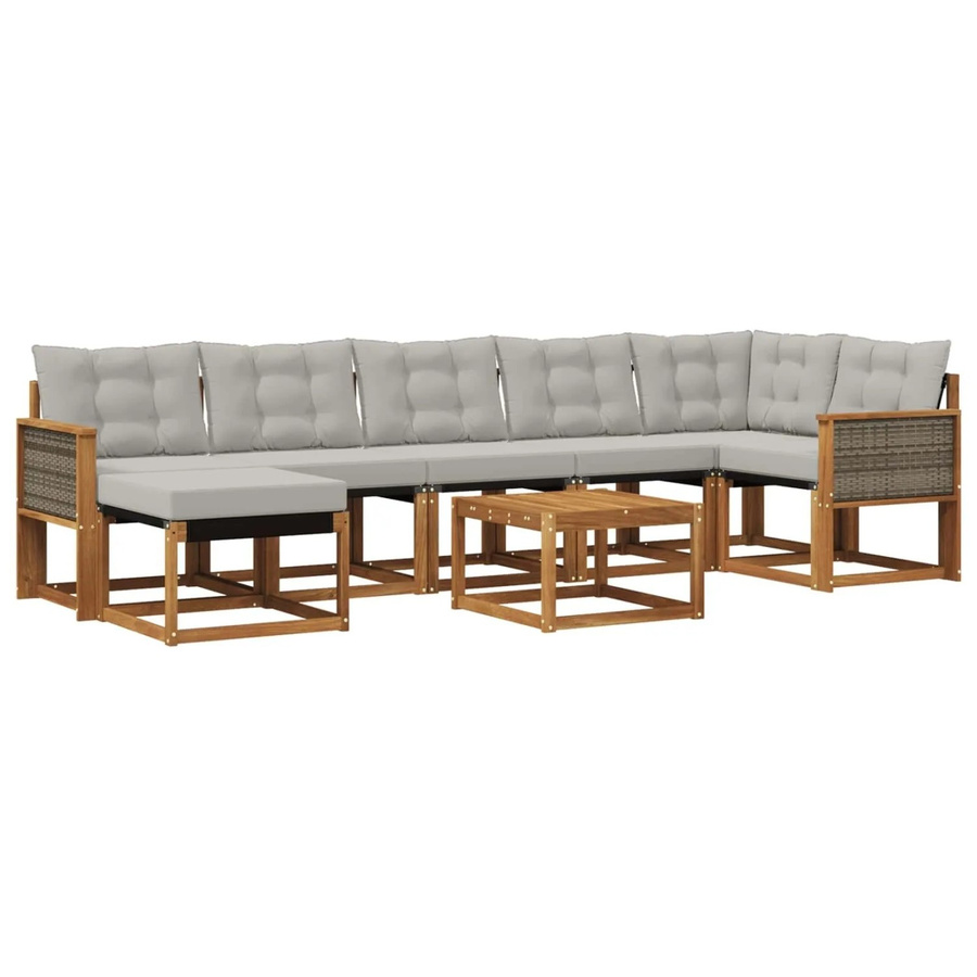 vidaXL Outdoor-Sofagarnitur L-Form aus Akazienholz mit 8 Kissen in Braun und Hellgrau - Bild 2