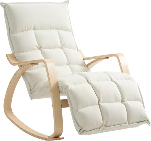 HOMCOM Schaukelstuhl aus Polyester und Schaumstoff in Cremeweiß mit Holzrahmen, B/T/H: 67 x 106-123 x 92 cm - Bild 1