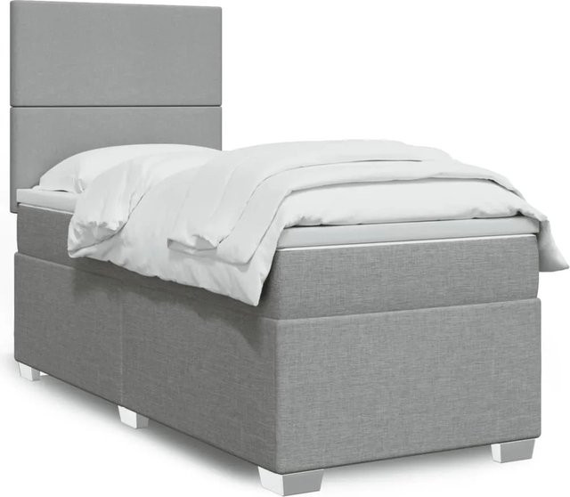 vidaXL Boxspringbett mit Matratze Hellgrau, Hybridbett mit USB-Ladeport und Unterbettbeleuchtung, B/T: 80 x 200 cm - Bild 1