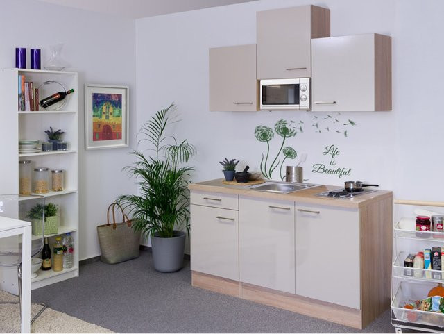 Flex-Well Singleküche Orlando Küchenzeile in Beige mit Glanz-Finish, Breite: 150 cm - Bild 1