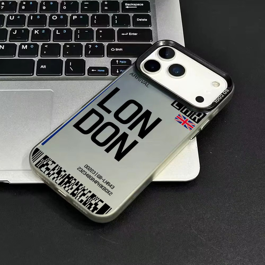 Handyhülle mit Flugzeug-Reise-Ticket Design für iPhone 17 16 15 14 13 12 11 Pro Max in Schwarz und Lila mit mattem Laser-Metallic-Aurora-Effekt - Bild 4