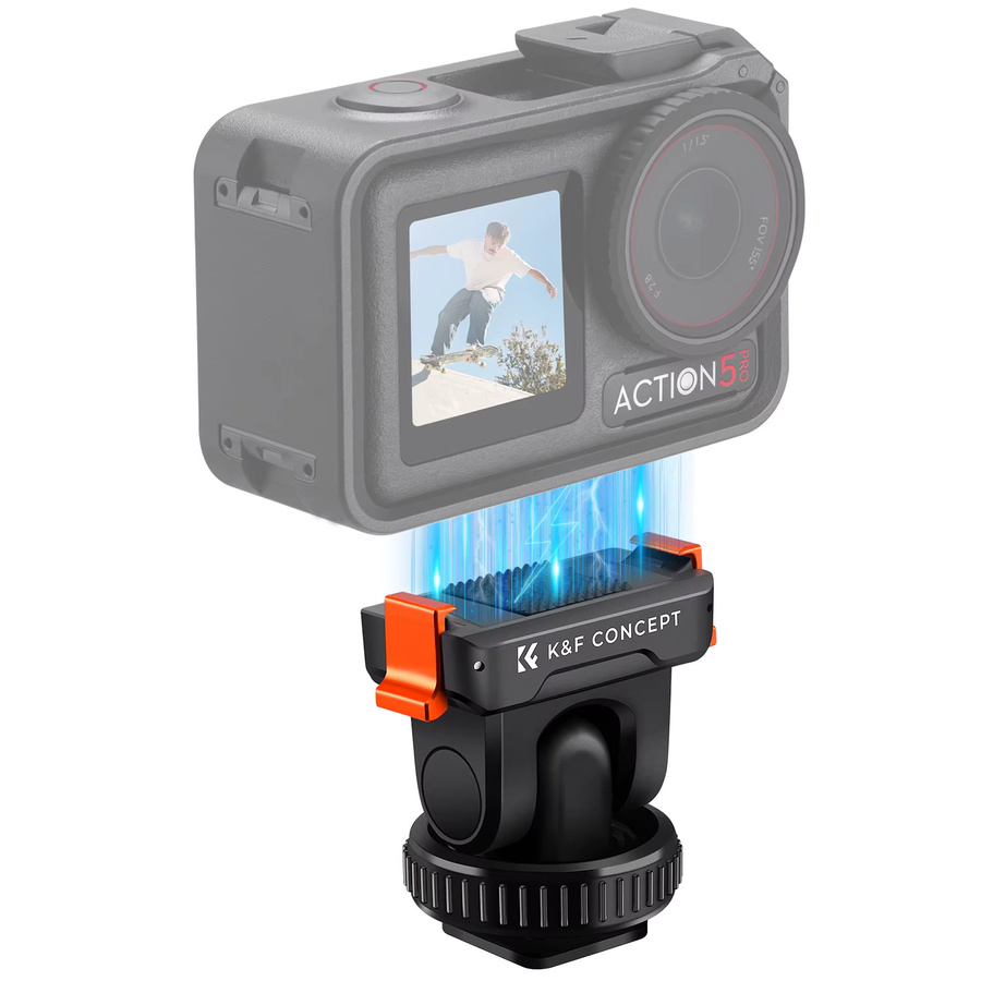 K&F CONCEPT Magnetischer Schnellwechsel-Halter mit Cold Shoe für DJI Osmo Action 3, 4 und 5 Pro sowie DSLR Kameras, Schwarz - Bild 2