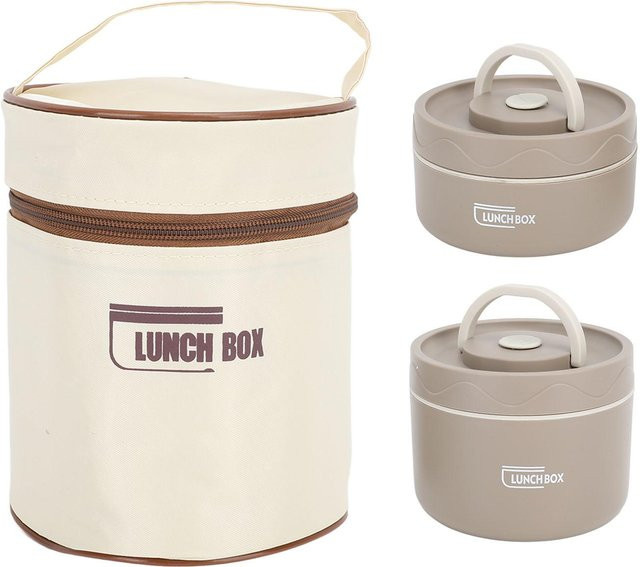 Yiran Furniture Isolierte Bento Box aus 304 Edelstahl mit Thermotasche, Rund, Beige - Bild 1