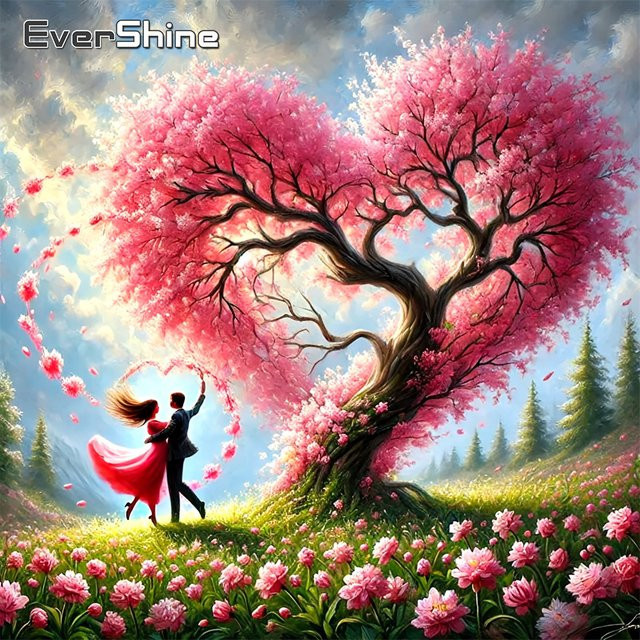 Evershine DIY Diamant Malerei Baum Herz Landschaft Mosaik Set mit Acryl Steinen in Multicolor - Bild 1