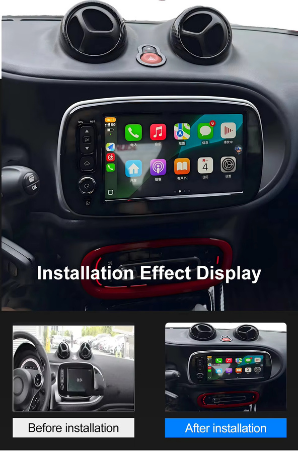 YaYp Multimedia Navigation GPS Autoradio mit 8 Zoll Bildschirm für Benz Smart 453 Fortwo 2014-2020 mit Android Auto und Carplay in Schwarz - Bild 2