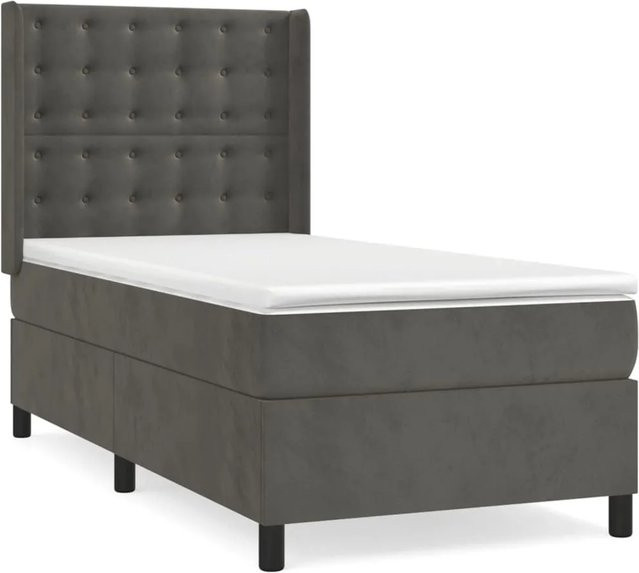 vidaXL Boxspringbett mit Matratze in Dunkelgrau aus Samt, Hybrid-Design mit Taschenfederkern, B/T: 100 x 200 cm - Bild 1