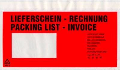 SecurePack Premium Dokumententasche und Lieferscheintasche DIN lang, rot, wasserfest mit Sichtfenster und selbstklebend, 500 Stück - Bild 1