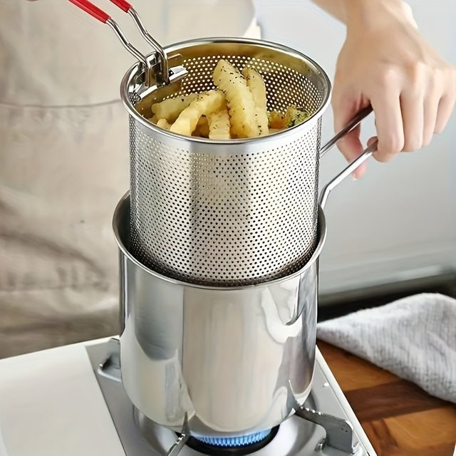3-teiliges Spießpfannenset aus Edelstahl in Silber mit belüftetem Deckel für Grill und Tempura - Bild 1