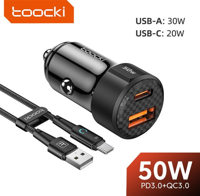 Toocki 50 W USB-C Autoladegerät mit PD Schnellladung in Schwarz - Bild 1