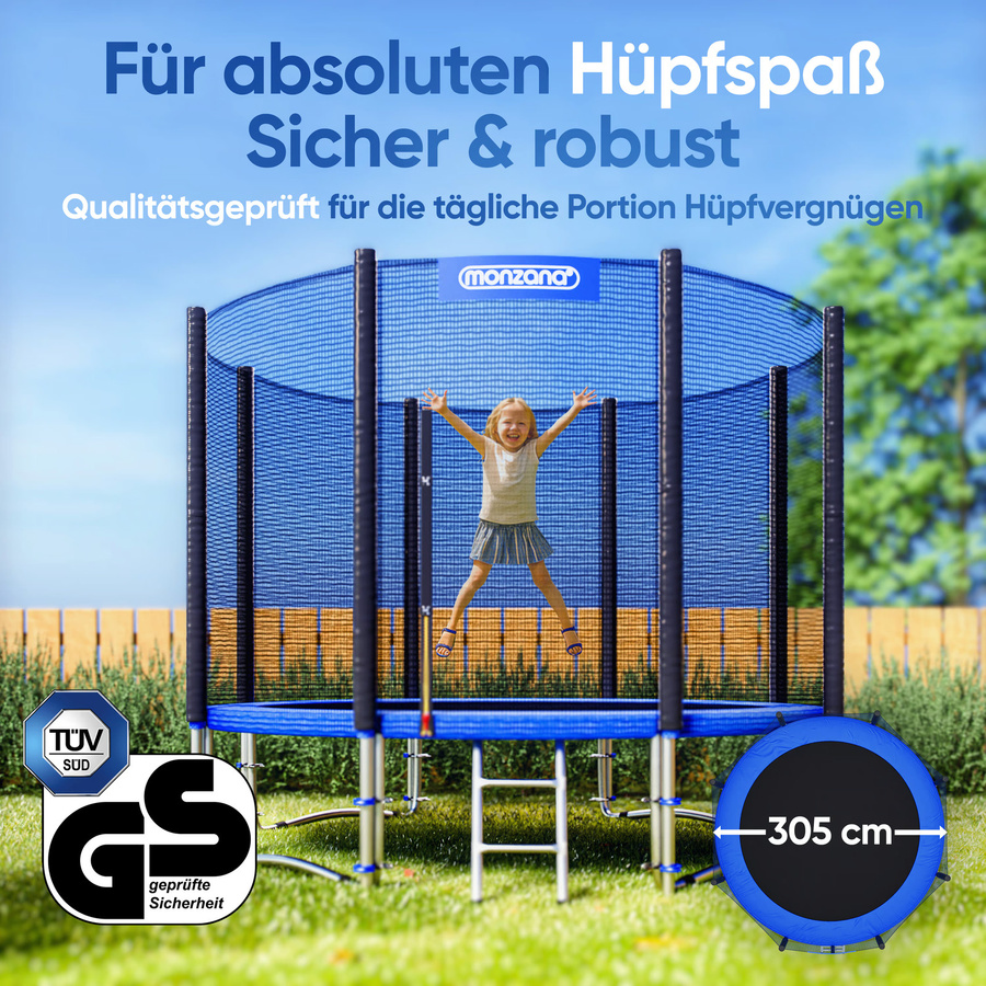 MONZANA Trampolin Ø305cm mit Sicherheitsnetz TÜV SÜD GS Blau - Bild 2