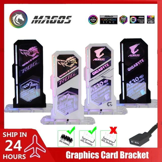 Flying Elephant ARGB Mirror GPU Holder Protector in Schwarz/Weiß mit Anime- und Markenmuster-Design - Bild 1