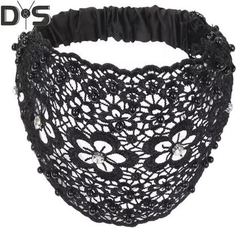 Stirnband Mud in your eye, Blumenmuster, Strasssteine, Kunstperlen, schwarz, Damen - Bild 1