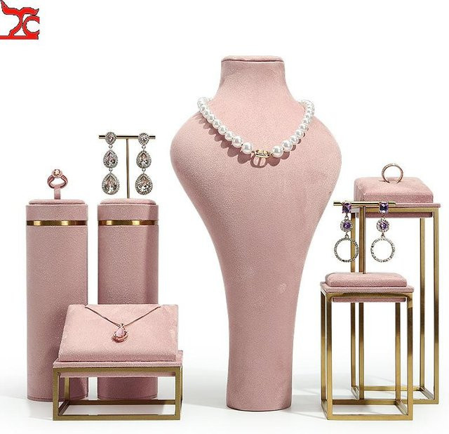 TREACHI Schmuck Display Ständer aus Metall in Rosa mit Samtbesatz für Ohrringe und Halsketten - Bild 1