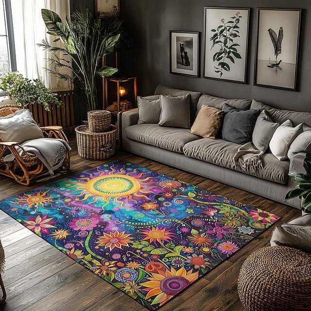 Yun Home Bohemian Teppich im psychedelischen Vintage-Stil, mehrfarbig, B/T: 100 x 150 cm - Bild 1