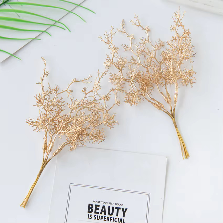 6er Set Künstliche Pflanzen in Gold und Silber als Dekoration für Weihnachten, Hochzeiten und DIY-Projekte - Bild 2