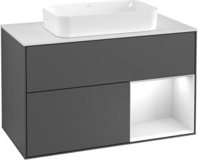 V&B Waschtischunterschrank Finion mit Wandbeleuchtung in Weiß und Grau lackiert, B: 100 cm, T: 60,3 cm - Bild 1