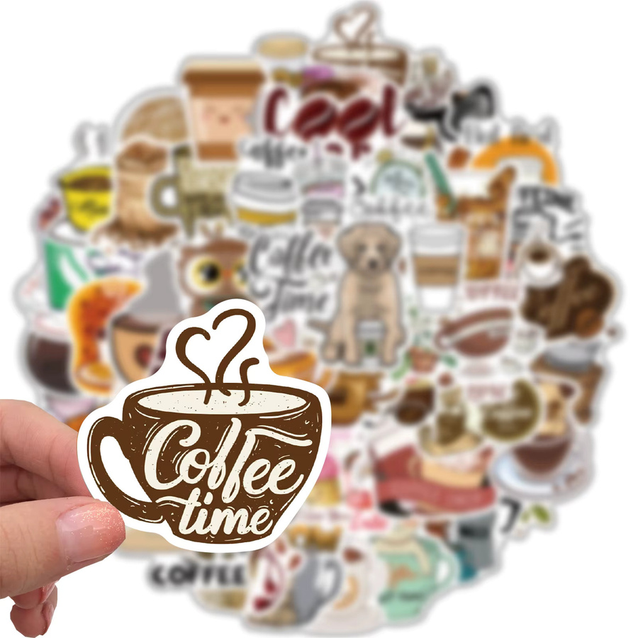 50 Stück Cartoon Kaffee Aufkleber in Multicolour für DIY Schreibwaren, Laptop und Koffer - Bild 3