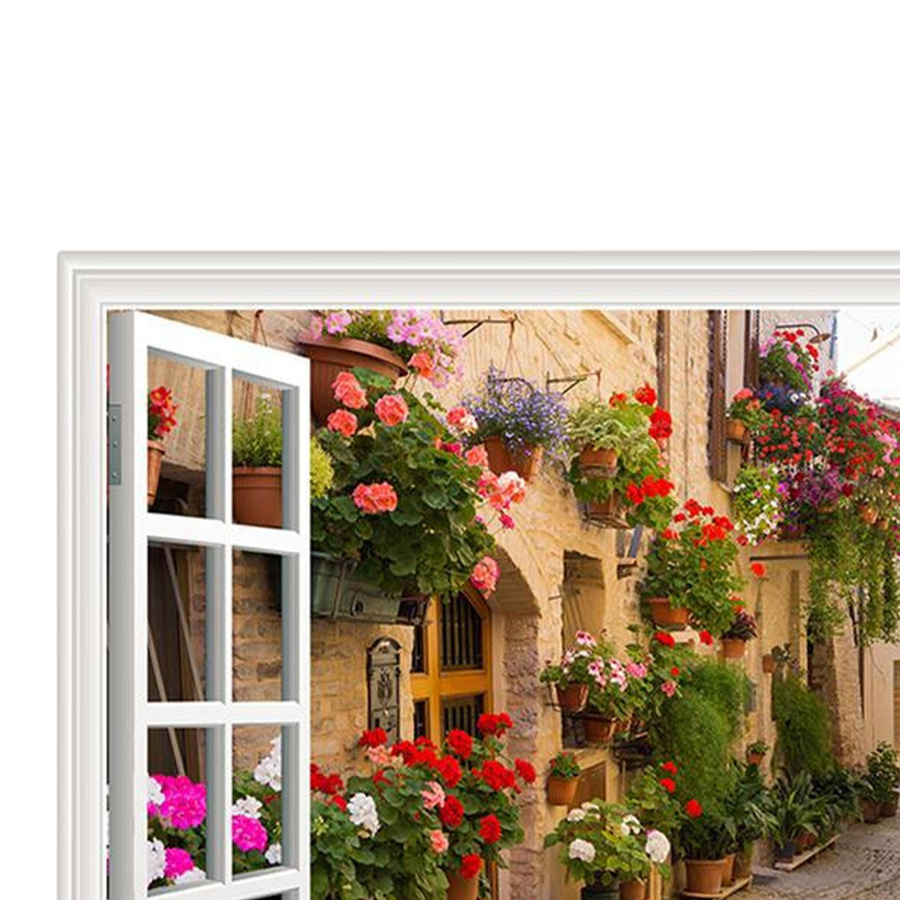 Rose Lane Dekorative Vinyls für unechte Fenster mit floralem Design und mediterraner Landschaft, Mehrfarbig, B: 57 cm, H: 90 cm - Bild 2