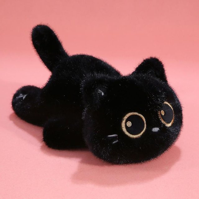 Yiran Health & Beauty Katze liegend Plüschtier, Schwarz Weiß Braun, 22cm - Bild 1