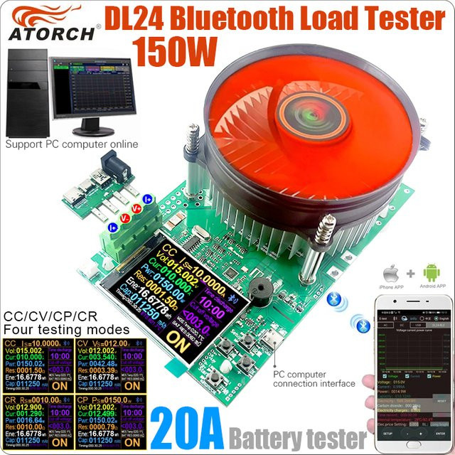 ATORCH DL24 Elektronische Last USB Tester mit App-Steuerung, 150W 20A DC Power Monitor zur Kapazitätsmessung von Lithium-Batterien und zur Überprüfung der Stromversorgung, USB-C Anschluss - Bild 1