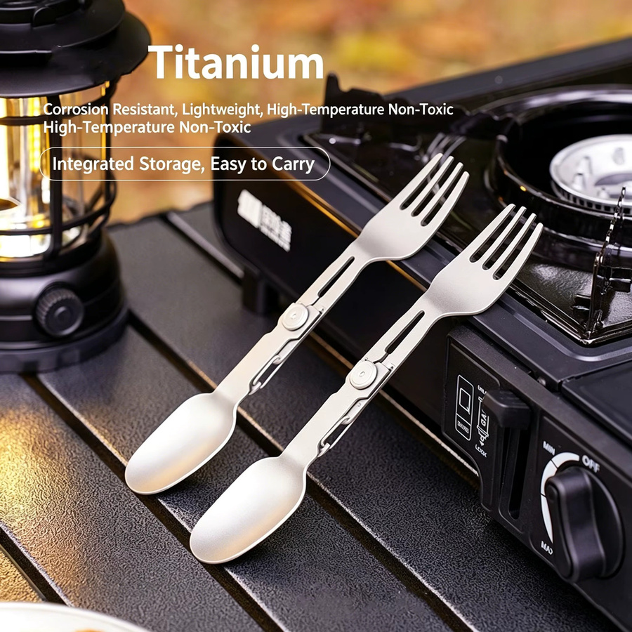 PACOONE Titan-Klappbesteck 2-in-1 in Silber Matt als tragbares Besteck für Camping und Wandern - Bild 2