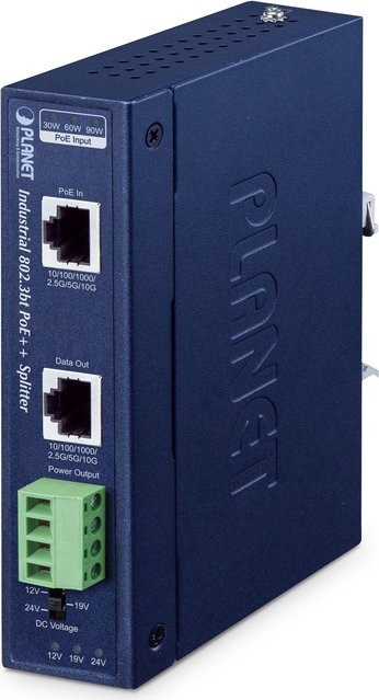 PLANET IP30 Industrial Single-Port 10Gbps 802.3bt PoE++ Splitter in Blau aus Metall (IPOE-176S) - Bild 1
