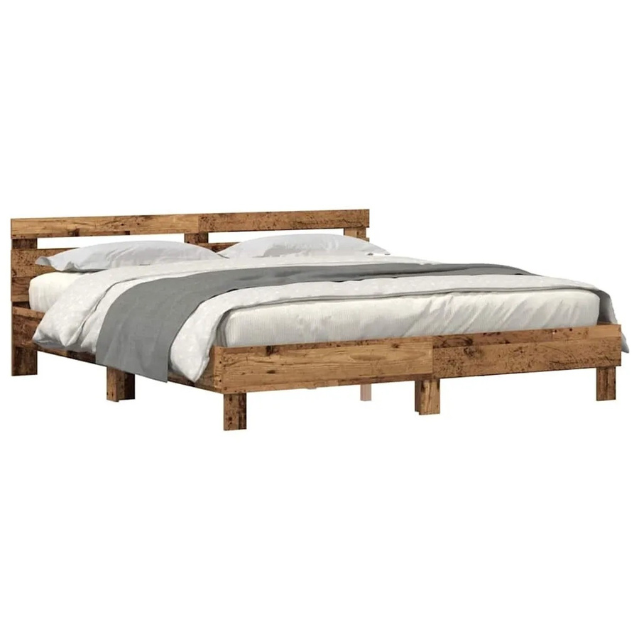 vidaXL Bettgestell aus Holzwerkstoff in Braun mit USB-Ladeport und Unterbettbeleuchtung B/T/H: 200 x 200 x 204 cm - Bild 2