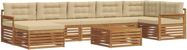 vidaXL Sofagarnitur 8-teilig aus Massivholz Akazie in Natur und Beige mit Armlehnen und Polsterkissen - Bild 1